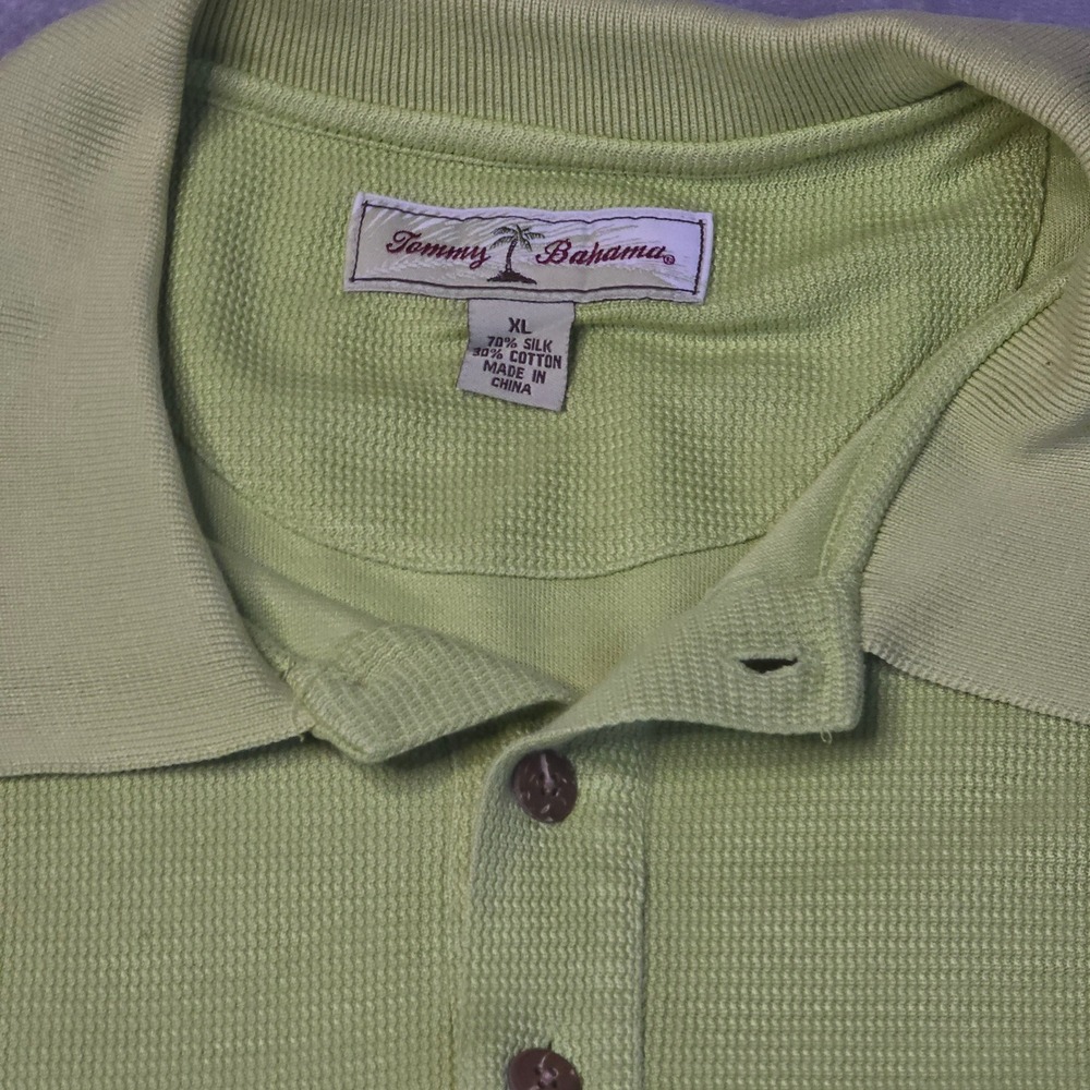 Tommy Bahama Polo Shirt Mens XL Lime Green Silk Blend Textured Resort Coastal - Picture 3 of 9